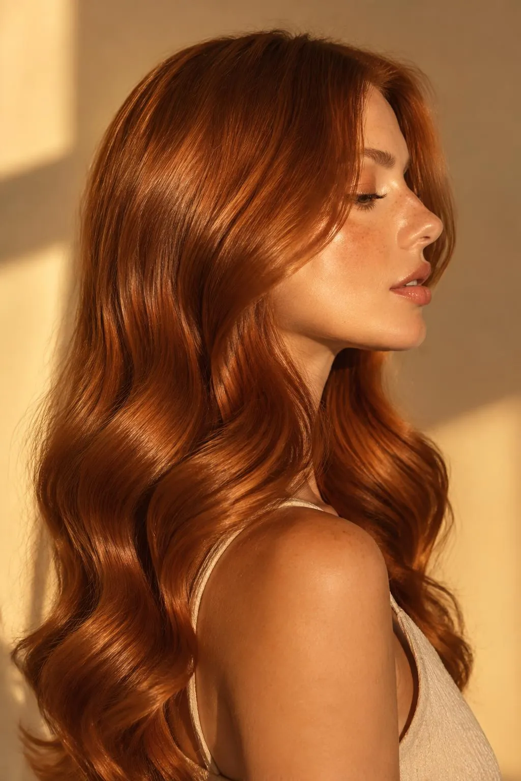 Copper, blonde and brunette hair swatches with rose gold scissors on marble