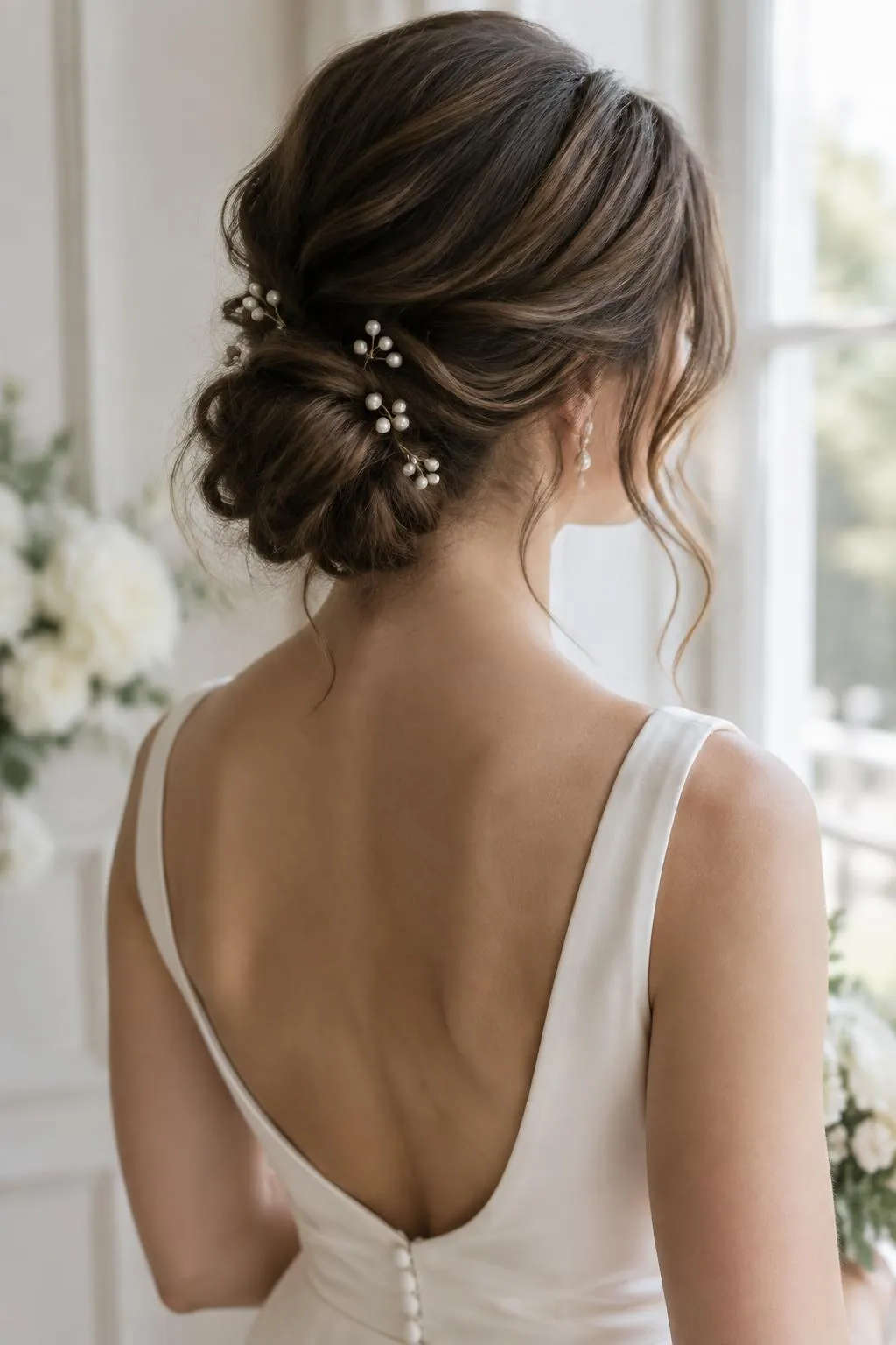 Soft blonde waves styled with a silk scrunchie and brush